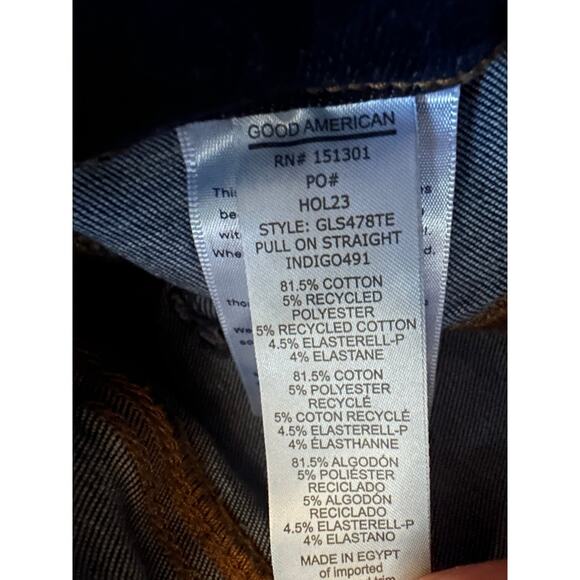 Women L Good American Pull On Straight Indigo 491 Jeans Denim Pant Power Stretch - Picture 6 of 7